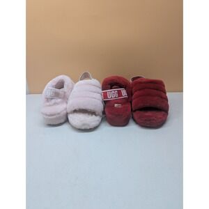 2 Pairs UGG Fluff Yeah Slides Pink SLPN & Red Ribbon RBRD 1095119 Slippers sze 8